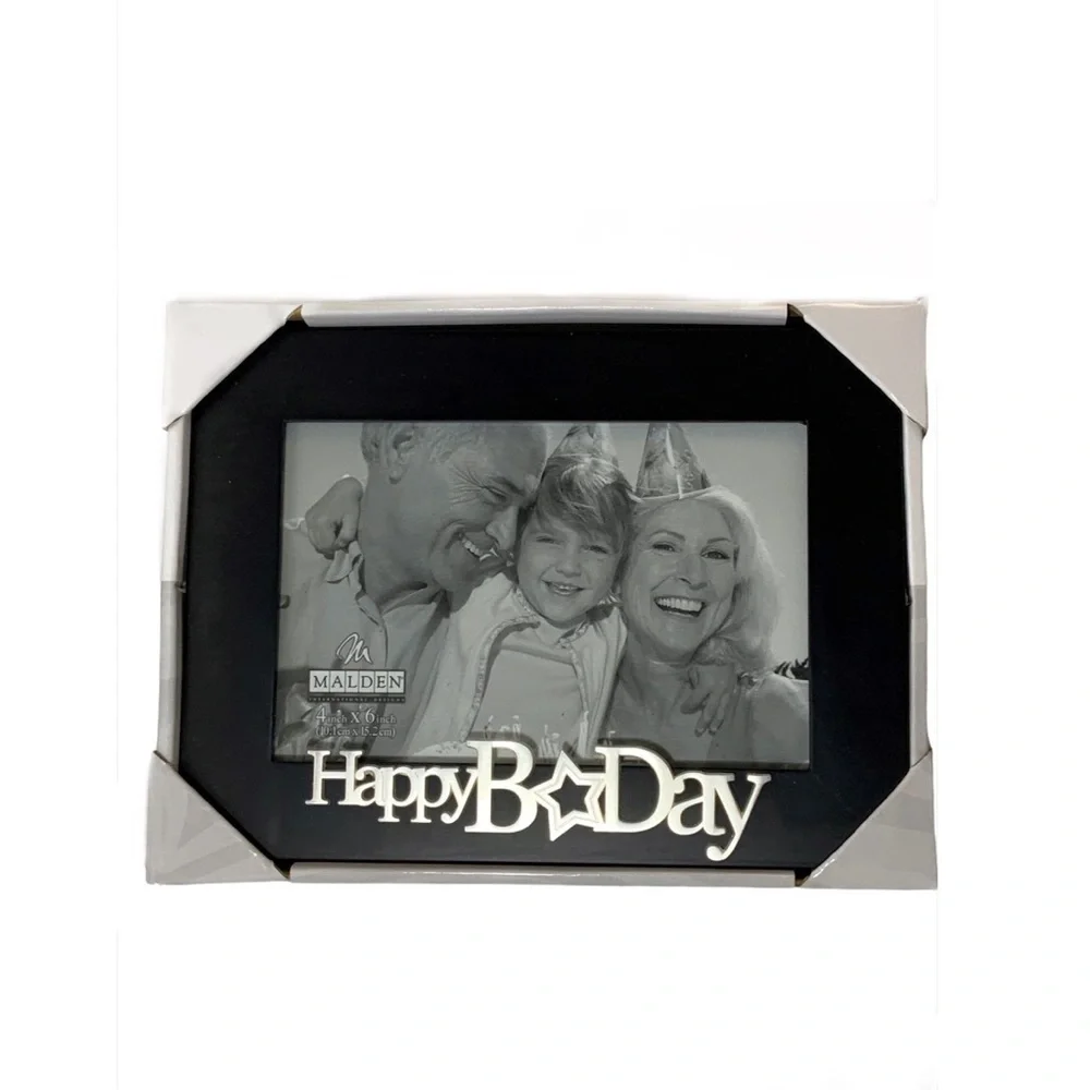 Malden Photo Picture Frame Black Wood Silver Happy Birthday 4 in x 6 in NEW
